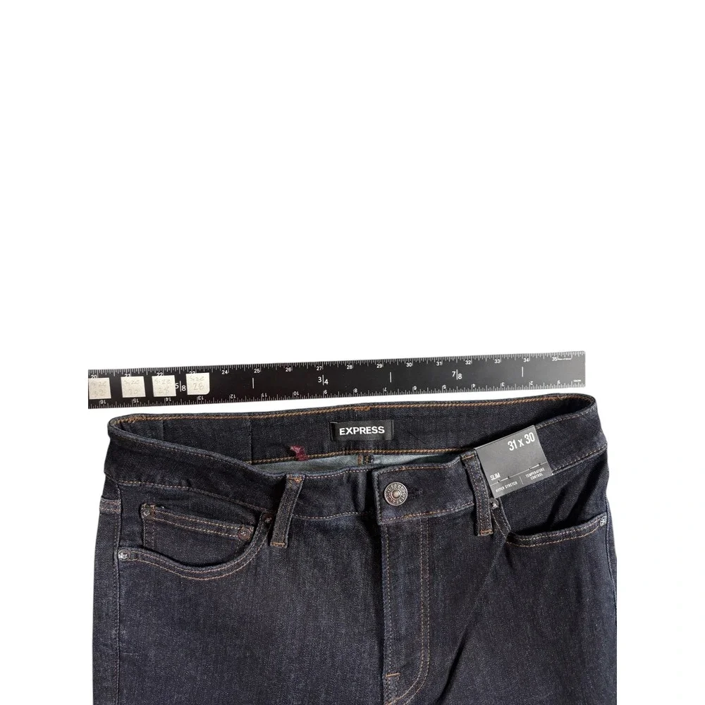 Express Jeans Mens 31x30 Black Denim Dark Wash Hyper Stretch Slim Straight Leg